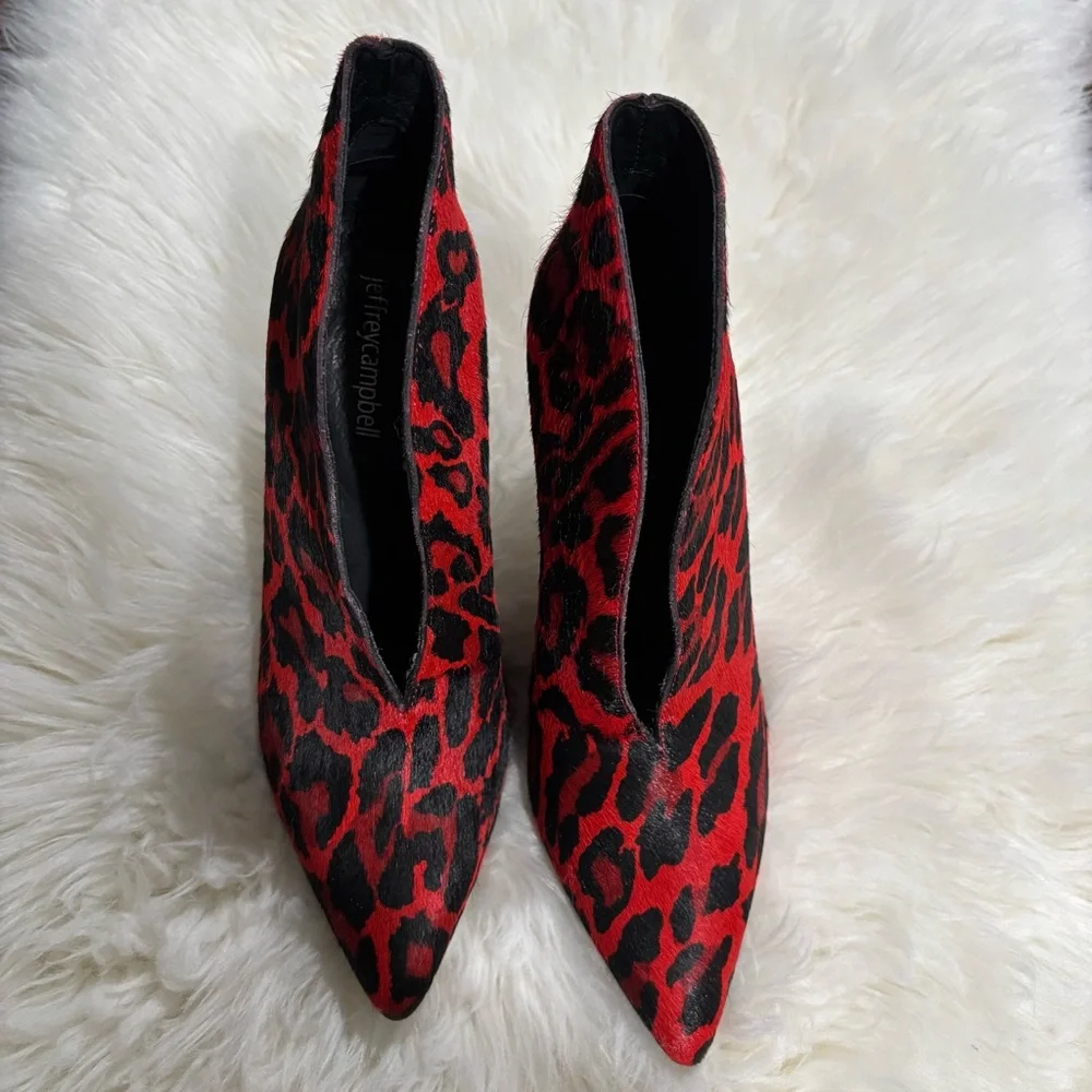 Jeffery Campbell Red Black Electron Leopard Bootie Pumps Calf Hair Size 7 - Picture 3 of 6
